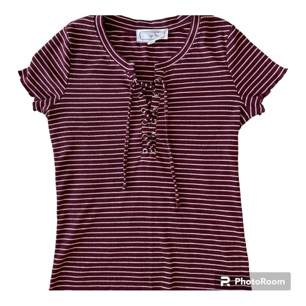 Hippie Rose Burgundy Striped Lace up Tee